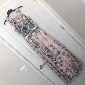 Eliza J Pink Floral Evening Gown w/Rhinestone Belt